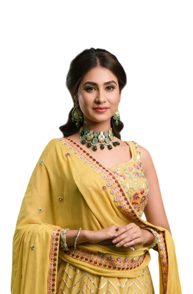 Woman wearing yellow ethnic outfit